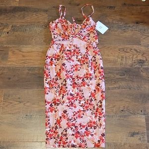 Mauve Pink Floral Print Tie-Front Cutout Dress